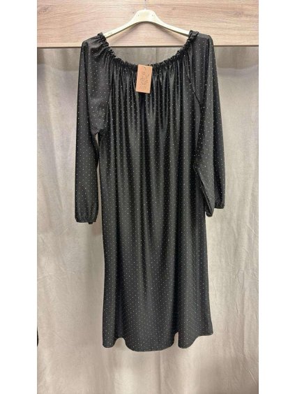Šaty carmen s kamínky dlouhý rukáv dámský nadrozměr (54/56/58 onesize) italská móda  IMWMY24CARMENITA/DR (Velikost 56/58, Barva Černá)