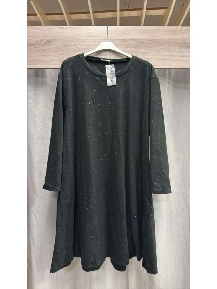 Šaty elegantní třpytivé dlouhý rukáv dámské nadrozměr (54/56/58 ONE SIZE) ITALSKá MóDA IM424LEILA/DR (Velikost 56/58, Barva Černá)