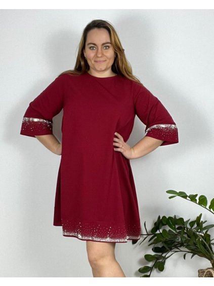 Šaty elegantní 3/4 rukáv dámské nadrozměr (48/50/52 ONE SIZE) ITALSKÁ MÓDA IMSM2439424/DR (Velikost 48/50, Barva Černá)
