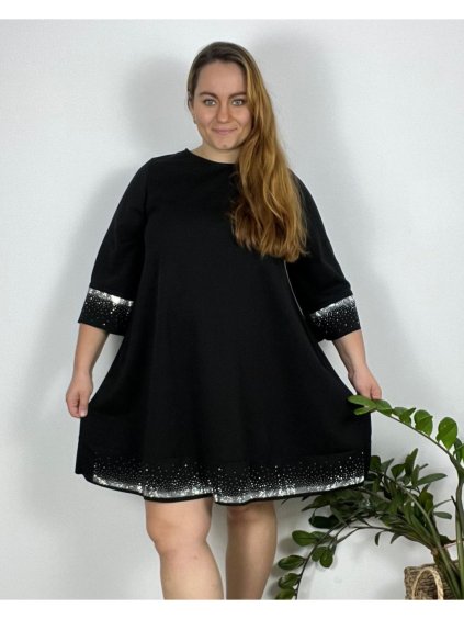 Šaty elegantní 3/4 rukáv dámské nadrozměr (48/50/52 ONE SIZE) ITALSKÁ MÓDA IMSM2439424/DR (Velikost 48/50, Barva Černá)
