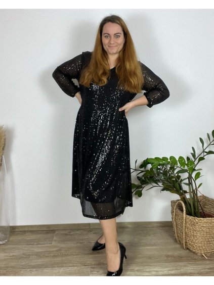 Šaty elegantní flitrované douhý rukáv dámské nadrozměr (54/56/58 ONE SIZE) ITALSKÁ MÓDA IMWT24STAR/DR