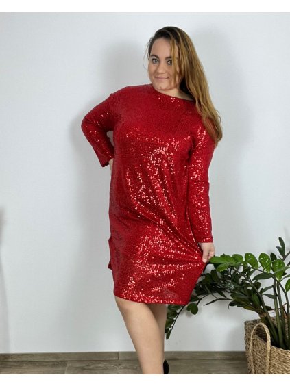 Šaty elegantní flitrované douhý rukáv dámské nadrozměr (54/56/58 ONE SIZE) ITALSKÁ MÓDA IMWT24BOWA/DR (Velikost 54/56, Barva Černá)