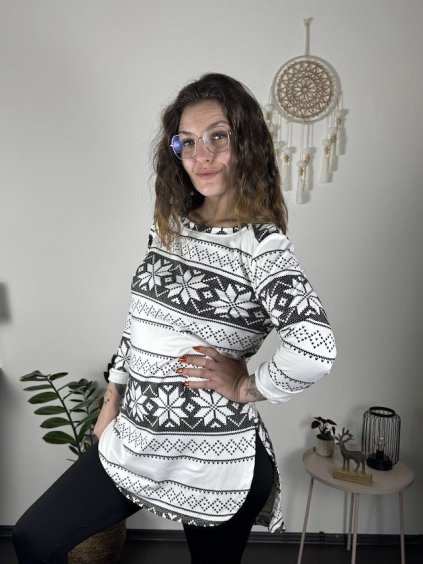 Tunika prodloužená sametová Vánoční dlouhý rukáv dámské (S/M/L ONE SIZE) ITALSKÁ MÓDA IMC2471900 (Velikost S/M/L, Barva bílá)