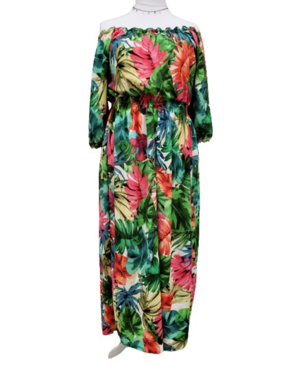 Šaty dlouhé carmen 3/4 krátký rukáv dámské nadrozměr (XL-3XL) POSLKÁ MÓDA PMLE21002