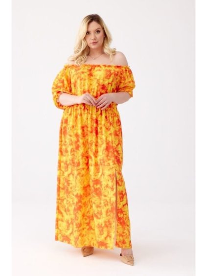 Šaty dlouhé carmen 3/4 krátký rukáv dámské nadrozměr (XL-4XL) POLSKÁ MÓDA PMLE22SORAA