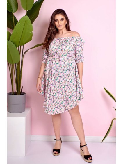 Šaty carmen 3/4 krátký rukáv dámské nadrozměr (2XL) POLSKÁ MÓDA PMLE22MIKA