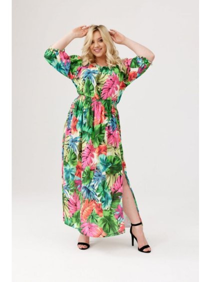 Šaty dlouhé carmen 3/4 krátký rukáv dámské nadrozměr (XL-4XL) POLSKÁ MÓDA PMLE22SORAC