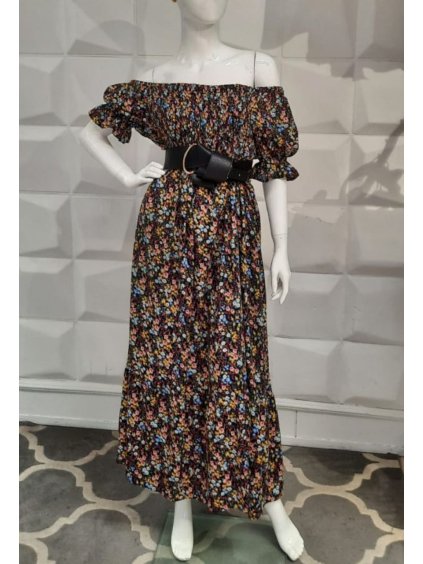 Šaty dlouhé carmen krátký rukáv dámské nadrozměr (XL/2XL ONE SIZE) POLSKÁ MÓDA PMLT22DIDI