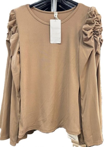 Tričko dlouhý rukáv dámské (S/M ONE SIZE) ITALSKÁ MÓDA IMM24M20526/DU (Velikost S/M, Barva béžová)