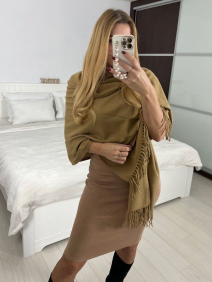 Šála kašmírová teplá dámská (one size 180cm x70cm) CASHMERE DELFIN DEL2020JK-169/DU (Velikost ONE SIZE, Barva béžová)