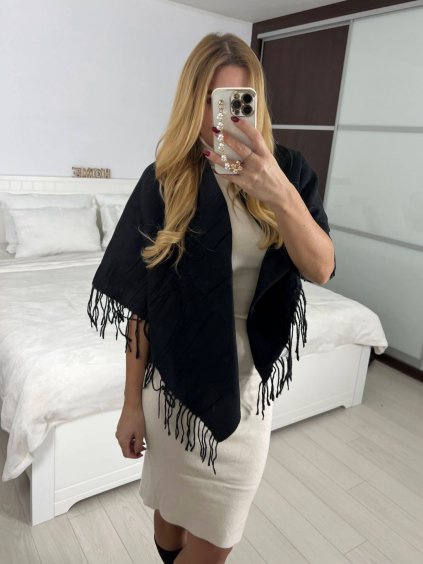 Šála kašmírová dámská (one size 110x110cm) CASHMERE DELFIN DEL23CHZ-104/DU (Velikost ONE SIZE, Barva Černá)