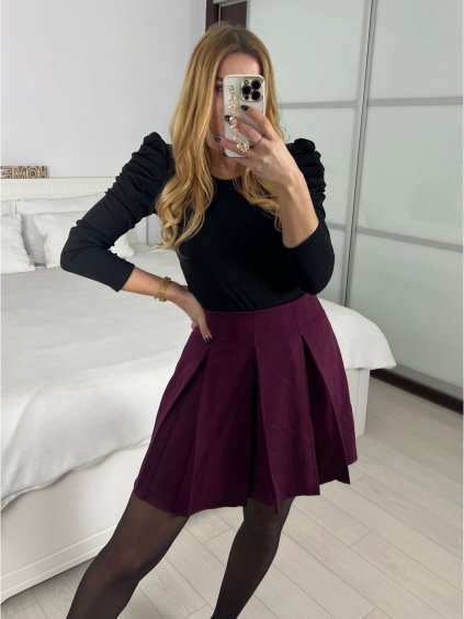 Sukně s kraťasy krátká dámská (S-XL) ITALSKÁ MÓDA IMWAA242462-1/DU (Velikost L, Barva vínová)