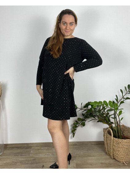 Šaty elegantní dlouhý rukáv dámské nadrozměr (48/50/52 ONE SIZE) ITALSKá MóDA IM424TATIANA/DR (Velikost 48/50, Barva Černá)