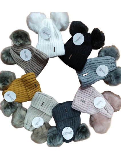 Čepice zimní dvě bambule dámská (ONE SIZE) WROBI POLSKO PV920153/DR (Velikost ONE SIZE, Barva béžová krémová)