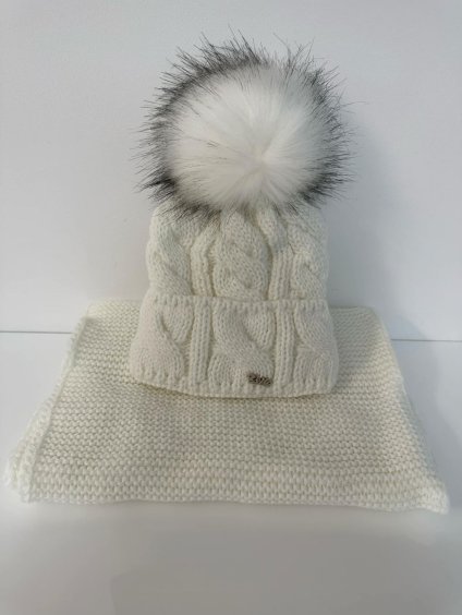 Souprava čepice a nákrčník zimní dámská (ONE SIZE) POLSKÁ VÝROBA  VELIO PVF243994/DR (Velikost ONE SIZE, Barva béžová)