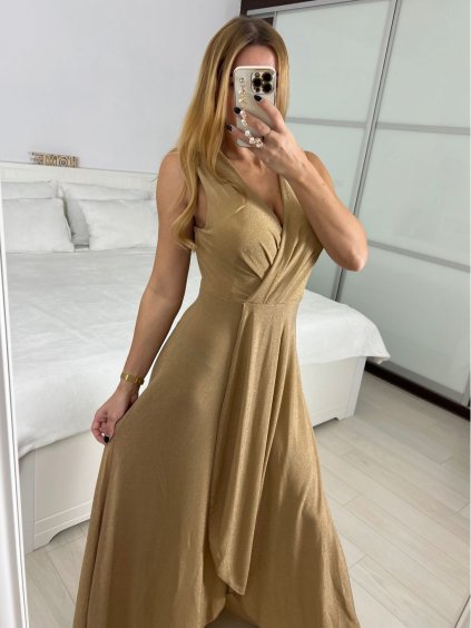 Šaty dlouhé elegantní společenské třpytivé bez rukávu dámské (S/M ONE SIZE) ITALSKÁ MÓDA IM424860/DU