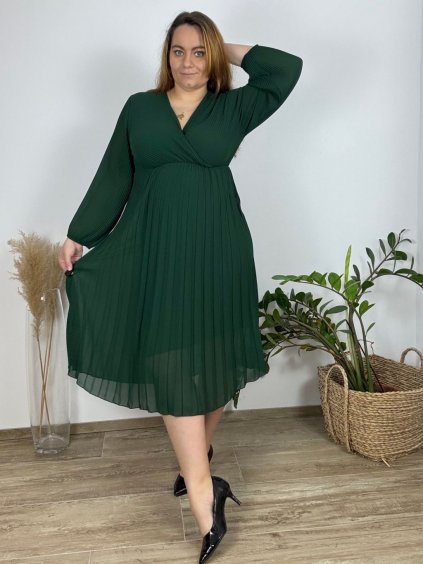 Šaty elegantní šifonové skládané dlouhý rukáv dámské nadrozměr (48/50/52 ONE SIZE) ITALSKÁ MÓDA IMWHA241445