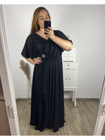 Šaty dlouhé elegantní společenské krátký rukáv dámské nadrozměr (2XL/3XL ONE SIZE) ITALSKá MóDA IM423ISABELA