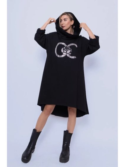 Šaty oversize s kapucou dlouhý rukáv dámské (48/50/52ONE SIZE) ITALSKÁ MÓDA IMPLI2439277-4/DR