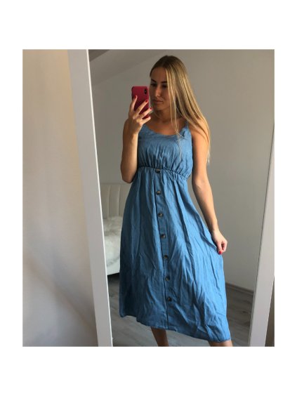 Šaty na ramínka riflové dlouhé letní dámské (S/M ONE SIZE) ITALSKÁ MÓDA IM721175/DR (Velikost S/M/L, Barva světle modrá)