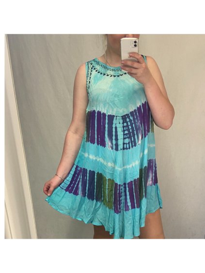 Šaty letní bez rukávu nadrozměr dámské (2XL/ 4XL ONE SIZE) INDICKÁ MóDA MA821017/DR (Velikost 3XL/4XL, Barva tyrkysová)