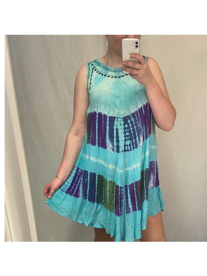 Šaty letní bez rukávu nadrozměr dámské (2XL/ 4XL ONE SIZE) INDICKÁ MóDA MA821017/DR (Velikost 3XL/4XL, Barva tyrkysová)