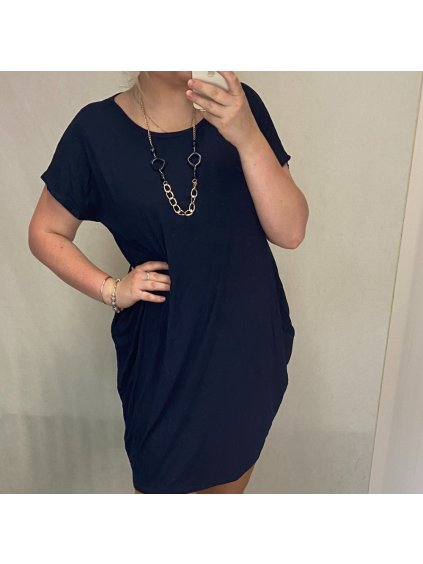 Šaty letní krátký rukáv s přívěskem dámské (XL/2XL ONE SIZE) ITALSKÁ MÓDA IM2212210/DR (Velikost XL/2XL, Barva Černá)