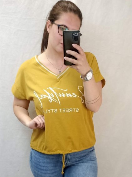 Tunika krátký rukáv dámská (L/XL/2XL ONE SIZE) ITALSKá MóDA IM4223017/DR (Velikost XL/2XL, Barva žlutá hořčicová)