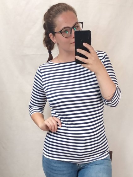 Tričko s 3/4 rukávom prúžok dámske (L/XL one size) ITALSKÁ MÓDA IM522PRUHY/DR (Velikost S/M/L, Barva bílá)
