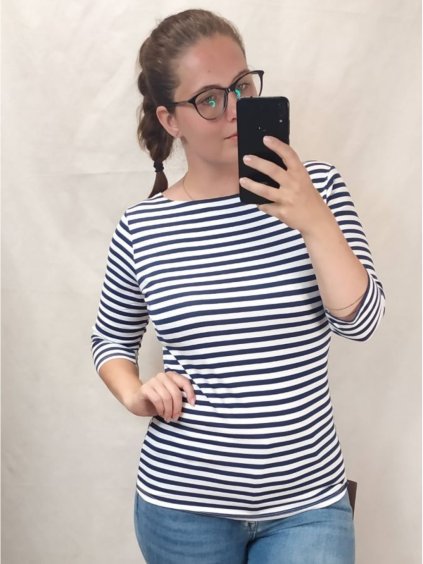 Tričko s 3/4 rukávom prúžok dámske (L/XL one size) ITALSKÁ MÓDA IM522PRUHY/DR (Velikost S/M/L, Barva bílá)