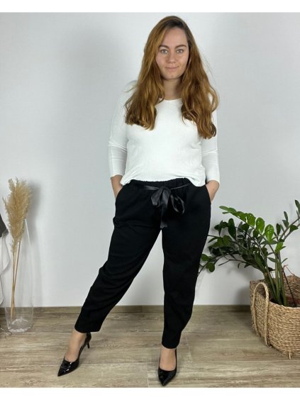 Kalhoty dlouhé dámské nadrozměr (50/52/54 ONE SIZE) ITALSKÁ MÓDA IMWQ24148B/DUR (Velikost 52/54, Barva Černá)