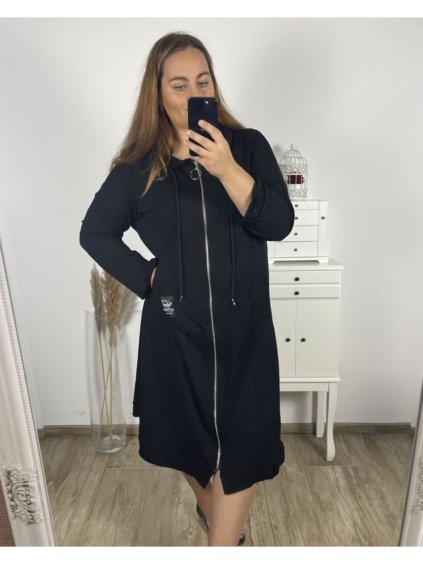 Mikina prodloužená na zip s kapucí dlouhý rukáv dámské nadrozměr (48/50/52 ONE SIZE) ITALSKÁ MÓDA IMD24DESIGN