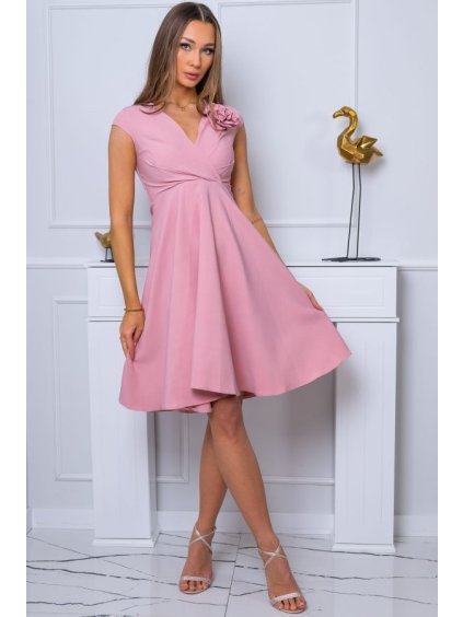 Šaty krátké elegantní bez rukávu dámské nadrozměr (36-50) POLSKÁ MÓDA PMLBF24NINA7 (Velikost 36, Barva růžová starorůžová)