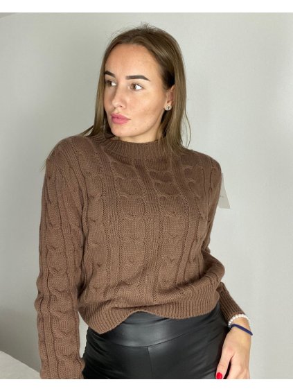 Svetr se stojáčkem dlouhý rukáv dámský (S/M ONE SIZE) ITALSKÁ MÓDA IMWA258655/DR (Velikost S/M, Barva hnědá)