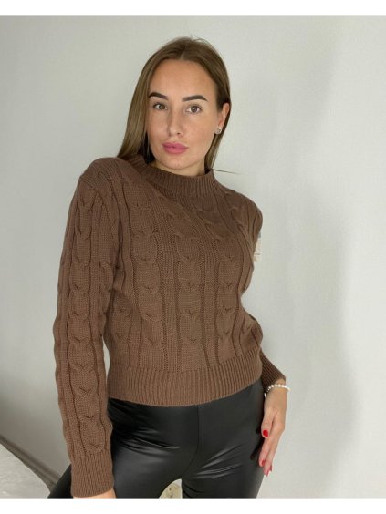Svetr se stojáčkem dlouhý rukáv dámský (S/M ONE SIZE) ITALSKÁ MÓDA IMWA258655/DR (Velikost S/M, Barva hnědá)