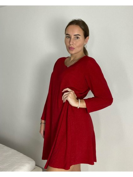 Šaty elegantní třpytivé dlouhý rukáv dámské (S/M/L ONE SIZE) ITALSKÁ MÓDA IMM23M6078/DR (Velikost S/M/L, Barva červená)