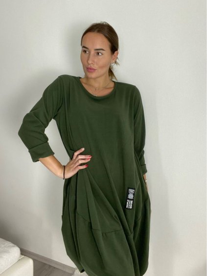 Šaty teplé oválné dlouhý rukáv dámské nadrozměr (50/52/54 ONE SIZE) ITALSKÁ MÓDA IM424806/DR