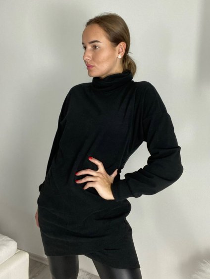 Šaty teplé s rolákem dlouhý rukáv dámské (S/M ONE SIZE) ITALSKÁ MÓDA IMD23835/DR (Velikost S/M, Barva Černá)