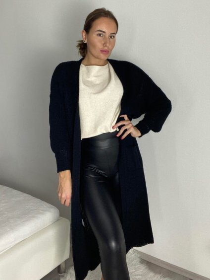 Cardigan dlouhý pletený dlouhý rukáv dámský (M/L/XL ONE SIZE) ITALSKÁ MÓDA IMD24468/DR (Velikost M/L, Barva Černá)