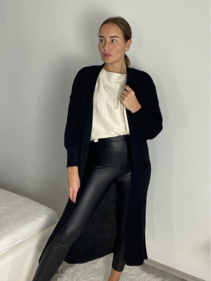 Cardigan dlouhý pletený dlouhý rukáv dámský (M/L/XL ONE SIZE) ITALSKÁ MÓDA IMD24468/DR (Velikost M/L, Barva Černá)