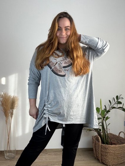Tunika prodloužená stahovací  dlouhý rukáv dámská nadrozměr (54/56/58 ONE SIZE) ITALSKÁ MÓDA IM424666/DR (Velikost 56/58, Barva Černá)