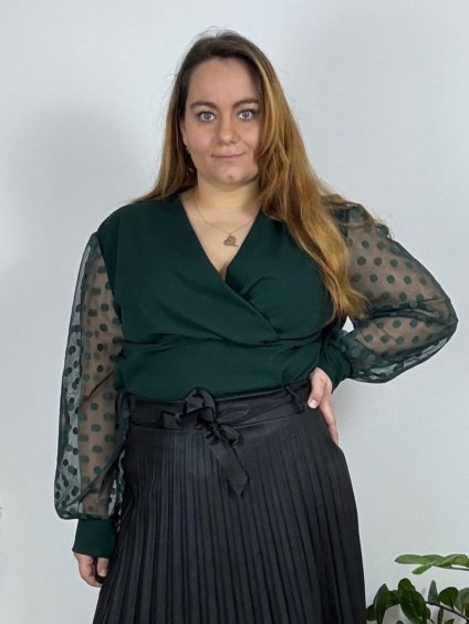 Body dlouhý rukáv dámské nadrozměr (48/50/52 ONE SIZE) ITALSKÁ MÓDA IMWT24BELLA/DR (Velikost 50/52, Barva tmavě smaragdová)