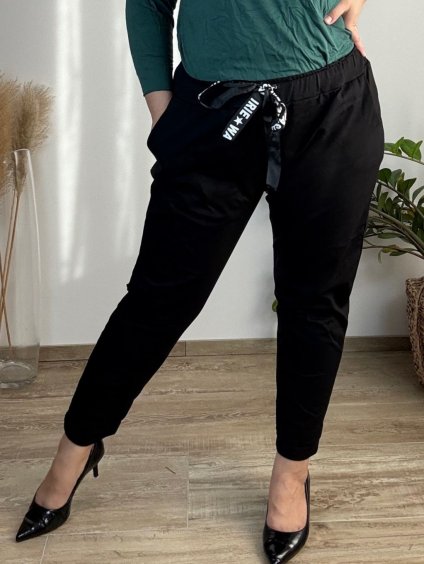 Kalhoty dlouhé dámské nadrozměr (52/54/56 ONE SIZE) ITALSKÁ MÓDA IMWQ24STYLE/DR (Velikost 52/54, Barva Černá)