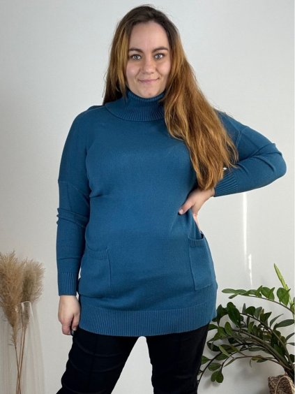 Svetr teplý s rolákem a kapsami dlouhý rukáv dámský nadrozměr (50/52/54 ONE SIZE) ITALSKÁ MODA IM724338/DR