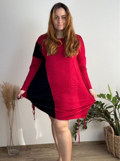 Šaty dlouhé volnočasové dlouhý rukáv dámské nadrozměr (54/56/58 ONE SIZE) ITALSKÁ MÓDA IM424670/DUR (Velikost 56/58, Barva vínová)