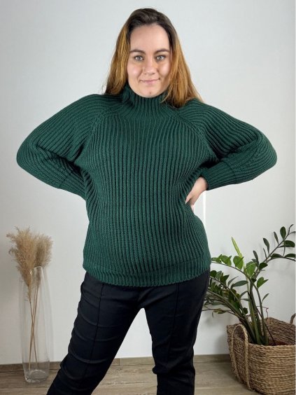 Svetr pletený dlouhý rukáv dámský nadrozměr (54/56/58 ONE SIZE) ITALSKÁ MÓDA IMD22910/DU (Velikost 54/56, Barva růžová světlá)