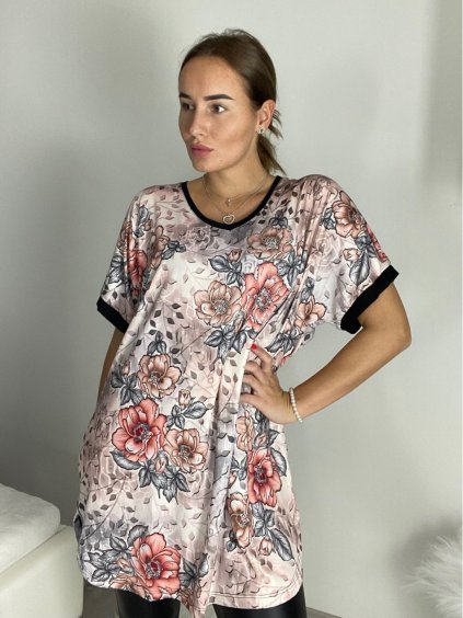 Tunika krátký rukáv dámská nadrozměr (54/56/58ONE SIZE) TURECKÁ MODA TME249100-4/DR (Velikost 54/56, Barva růžová starorůžová)