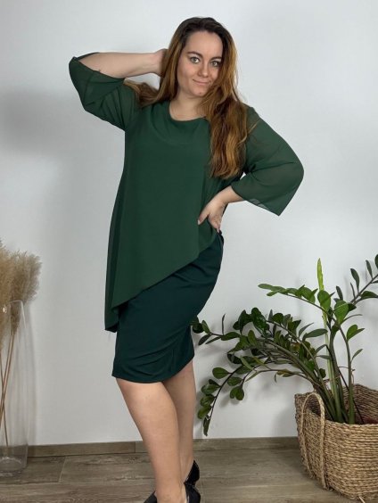 Šaty elegantní krátký rukáv dámské nadrozměr (50/52/54 ONE SIZE) ITALSKÁ MÓDA IMD24035B/DUR (Velikost 52/54, Barva tmavě petrolejová)
