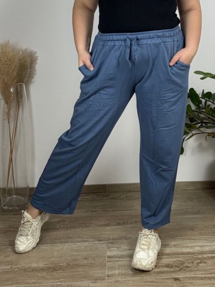 Kalhoty bavlněné dámské nadrozměr (52/54/56 ONE SIZE) ITALSKá MóDA IM4247306/DR (Velikost 52/54, Barva modrá)
