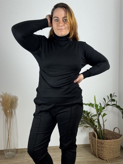 Svetr úpletový rolák dlouhý rukáv dámský nadrozměr (42/44/46 ONE SIZE) ITALSKÁ MÓDA IMD212070/DUR (Velikost 44/46, Barva Černá)
